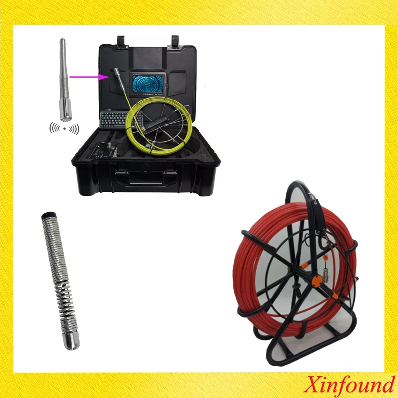 

All-in-one 5MM 7MM Cable 17MM Camera and Long Spring 23MM 512Hz Transmitter Self Leveling Pipe Inspection with DVR Recorder