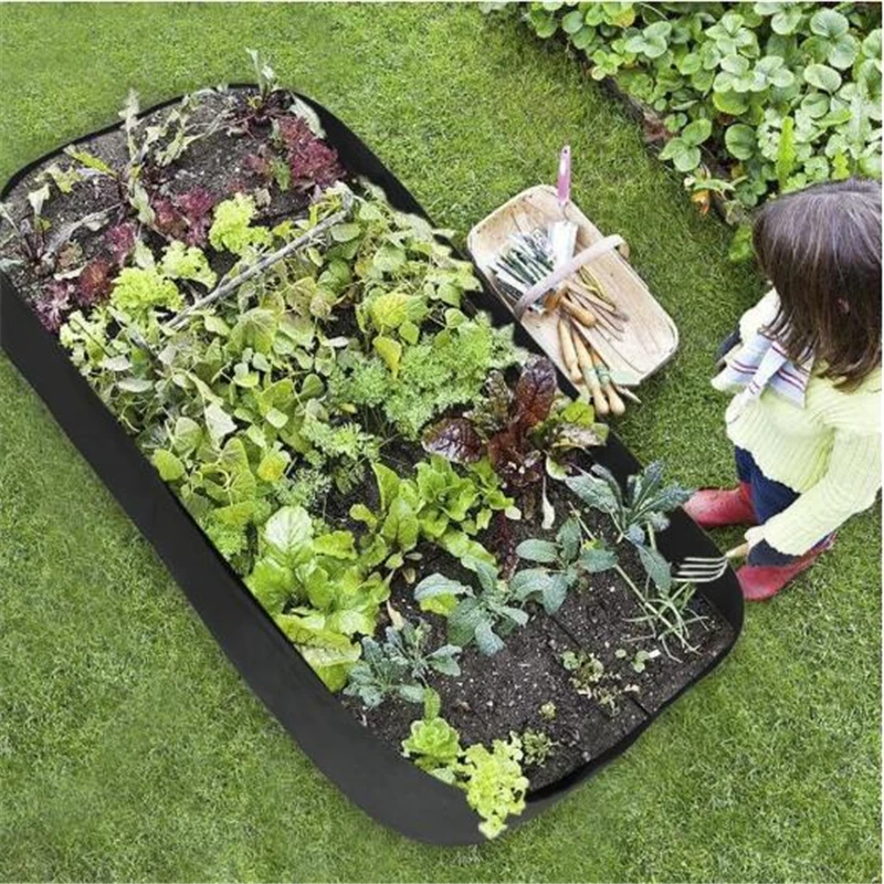1Pcs Fabric Raised Garden Bed Square Garden Flower Grow Bag Vegetable Planting Bag Planter Pot With Handles For Plants Flower