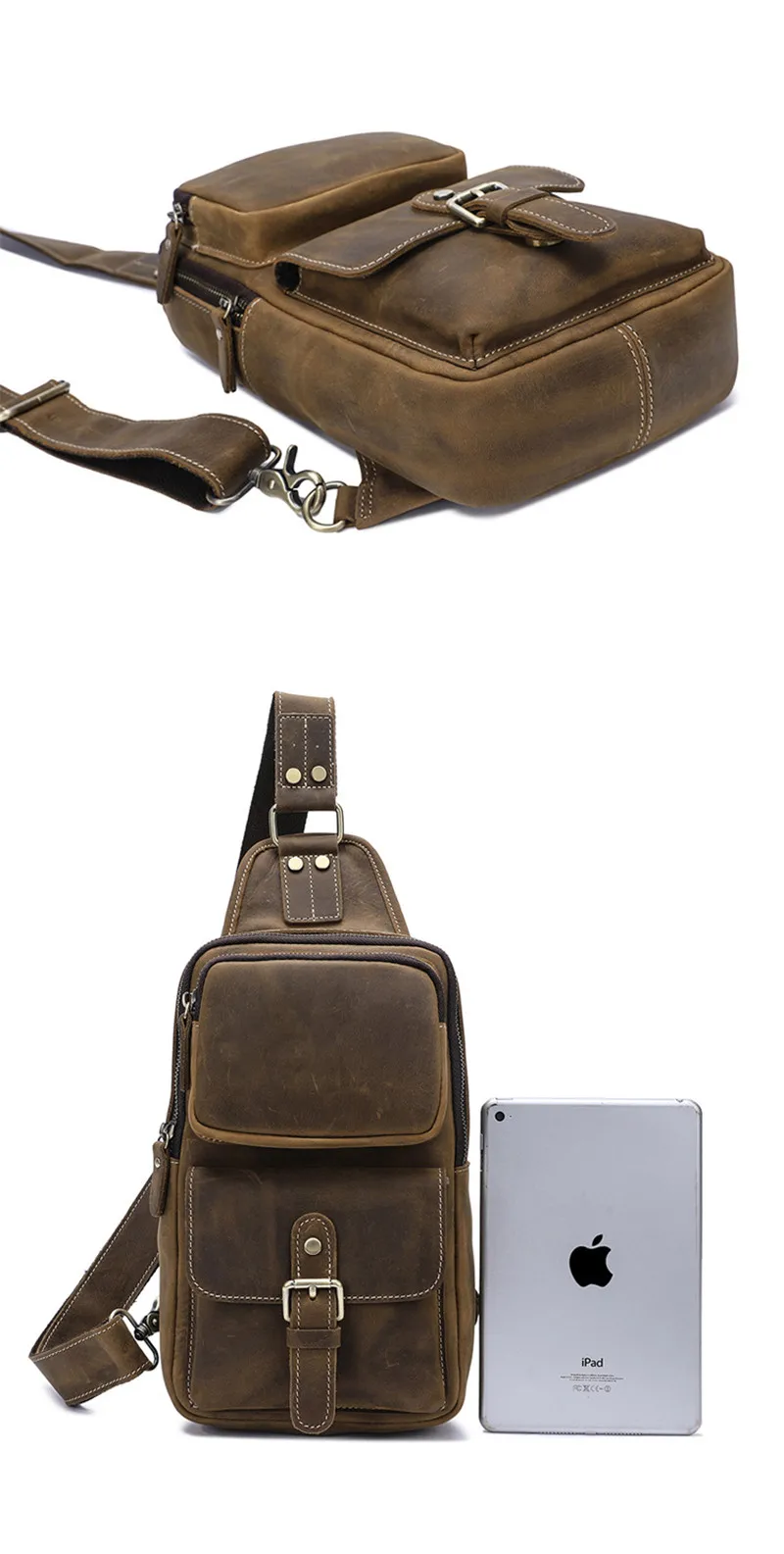 PNDME Vintage Crazy Horse Rindsleder Herren Brusttasche Mode Outdoor Tägliche Reise Natürliche Echtleder Multi-Pocket Umhängetasche – Detail 14