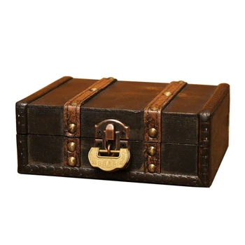 

Retro Treasure Chest with Lock Vintage Wooden Storage Box Antique Style Jewelry Organizer for Wardrobe Jewelry Box Trinket Box