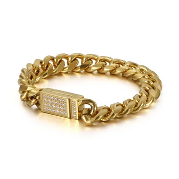 

Punk style titanium steel inlaid stone Cuban chain men's bracelet