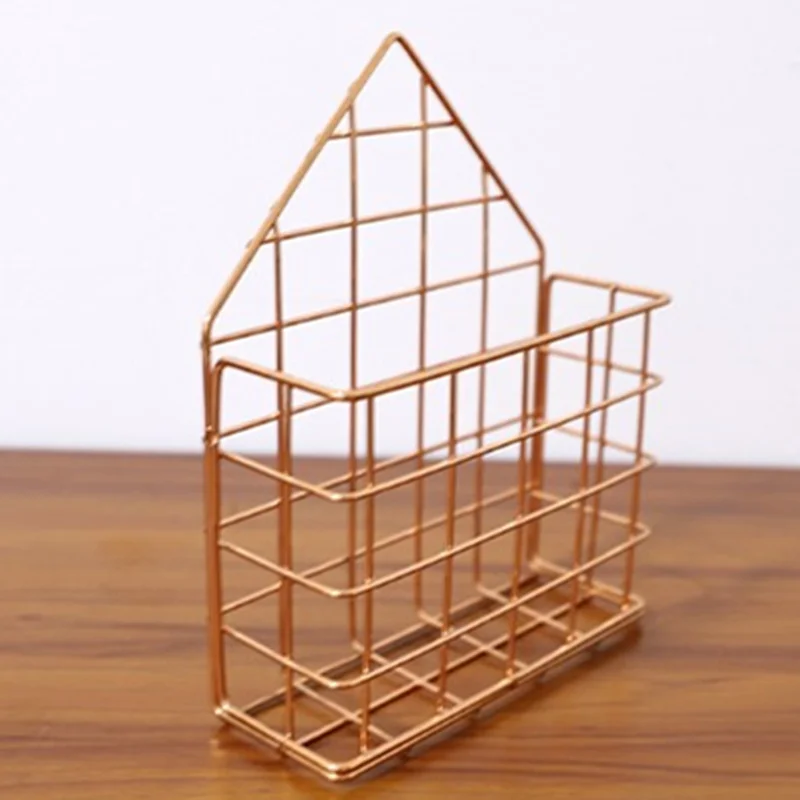 Stainless Steel Rose Gold Household Storage Baskets Makeup Jewelry Stationery Office Desktop Organizer European Storage Rack