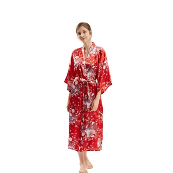 

Female Long Nightgown Sakura Silk Sexy Lingerie Satin Comfortable Sleepwear Intimate Soft Bathrobe Kimono Casual Daily Femme