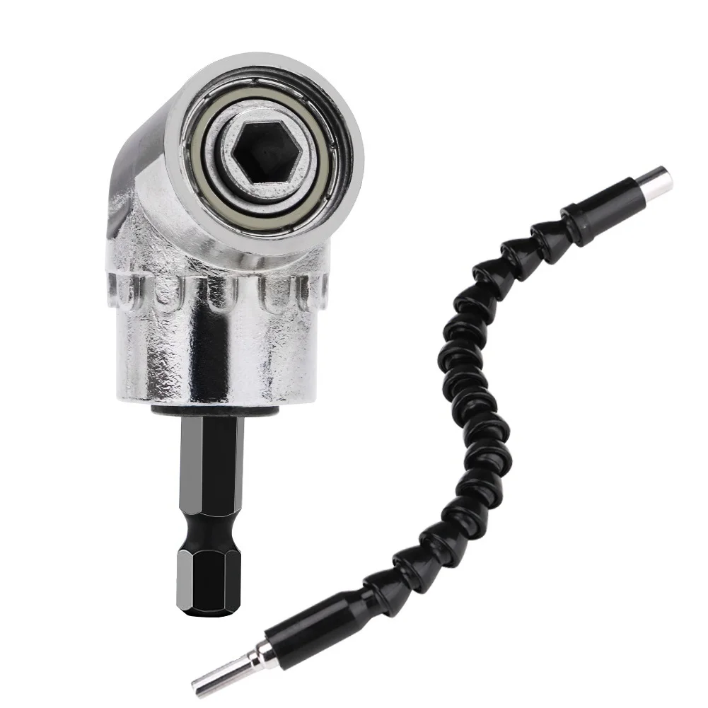 Adaptador de brocas de ángulo magnético, 1/4 pulgadas, destornillador, mandriles y llaves inglesas, adaptador de taladro de ángulo ajustable de 105 grados