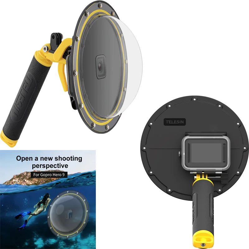 Telesin Dome Port Diving Waterproof Case Housing Funda For Gopro Hero 9 Black For Hero 8 7 6 5 Black Floating Mount Camera Parts Camera Strap Aliexpress