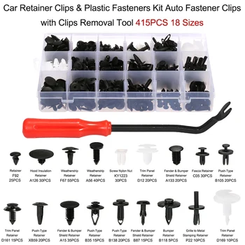 

415PCS 18 Sizes Car Push Pin Rivet Trim Clips Car Plastic Fasteners Kit Auto Fastener Clips with Clips Removal Tool Car Styling