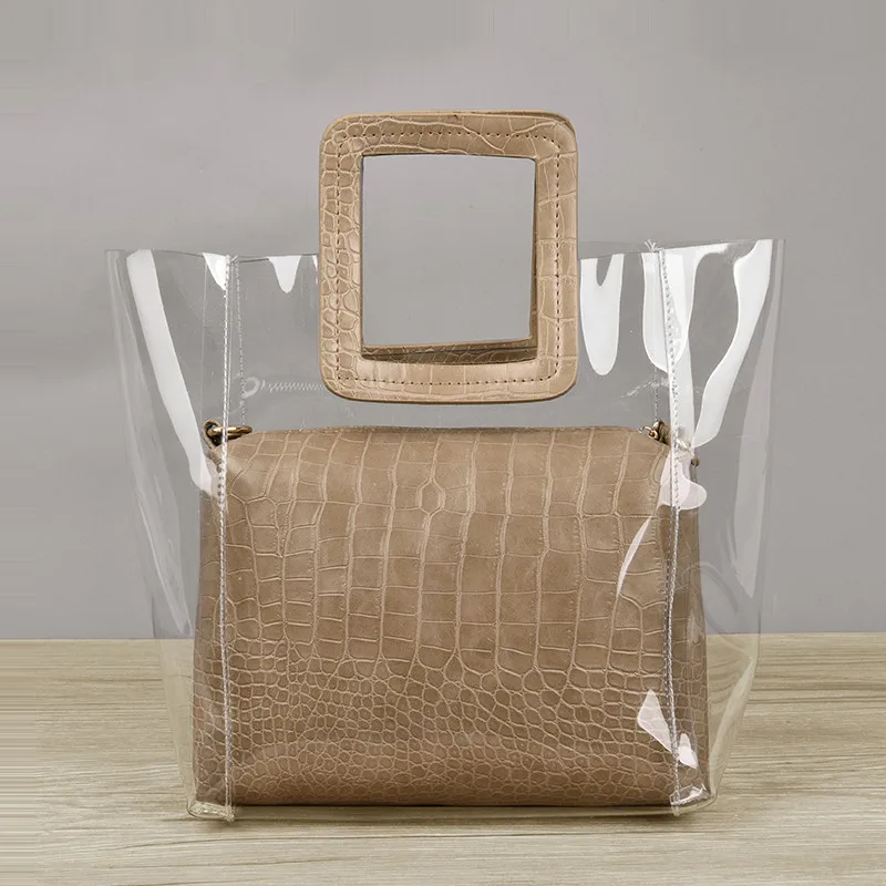 Женская прозрачная сумка, сумка на молнии, сумки, модная пляжная сумка, крокодиловый узор, кожа, изображение, посылка, многофункциональная сумка на плечо