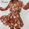 DICLOUD – Mini robe Vintage à manches longues pour femme, imprimé Floral, style Boho, coupe trapèze, tenue de soirée élégante, printemps 2022 ► Photo 2/6