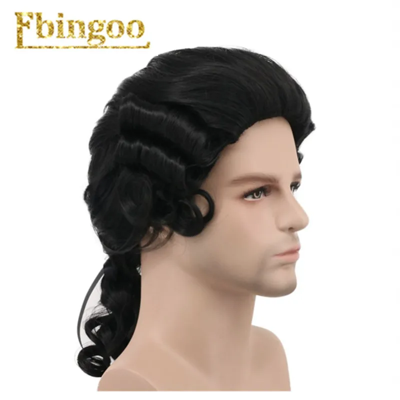 Ebingoo, серый, черный, белый цвет, барокко, кудрявый мужской костюм, парики, роскошный длинный синтетический парик для Хэллоуина