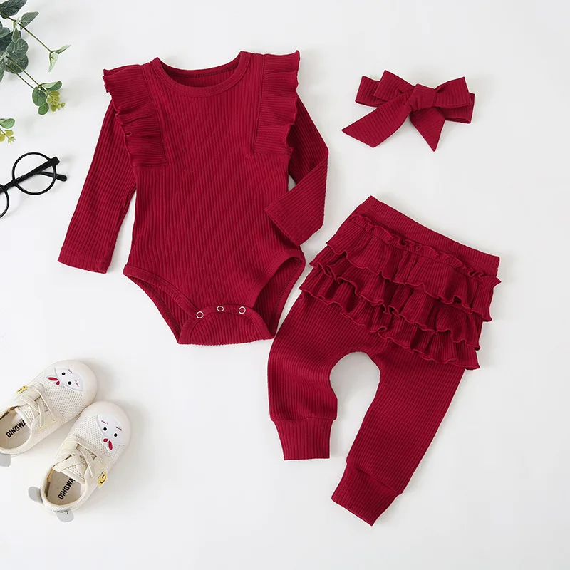 0-24M Newborn Infant Baby Girls Ruffle T-Shirt Romper Tops Leggings Pant Outfits Clothes Set Long Sleeve Fall Winter Clothing