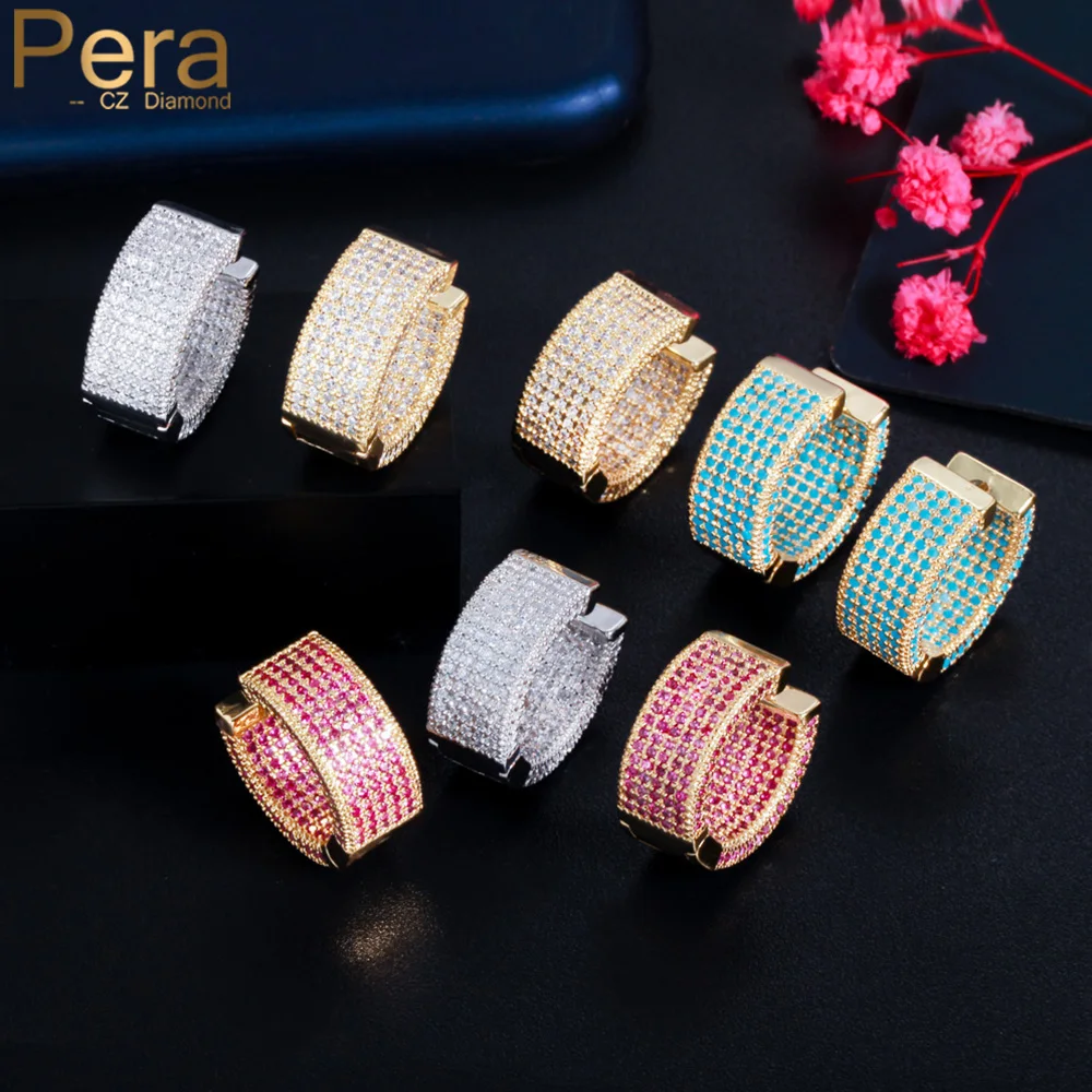 Pera Trendy Micro Full Multicolor CZ Pave Golden Color Circle Hoop Earrings for Women Wedding Party Exquisite Jewelry Gift E761