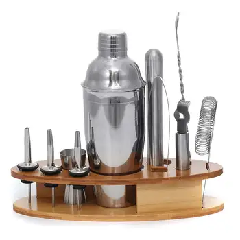 

11 Pcs/Set 750ml Stainless Steel Cocktail Shaker Mixer Martini Drink Bartender Jigger Strainer Kit Bars Set Tools With Wine Rack