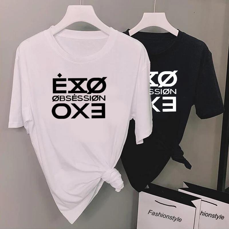 Модная футболка с буквенным принтом Женская Футболка Kpop Exo Android Повседневная