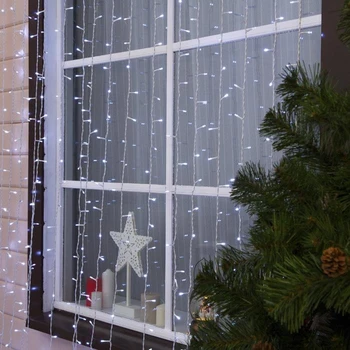 

Garland "Curtain" 2 x 6 m, IP44, UMS, white thread, 1440 LED, glow white, flicker white, 220V