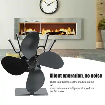 

Heat Powered 4 Blade Fireplace Stove Fan Wood Log Burner Fan for Home Heat Circulation Fireplace Accessories