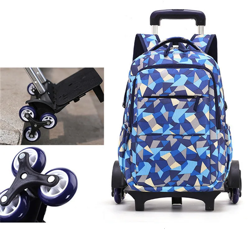 6 wheels blue Рюкзак для детей, школьные сумки, 2/6 колеса, съемная тележка, школьные сумки для девочек и мальчиков, водонепроницаемая Детская сумка для книг - Цвет: 6 wheels blue
