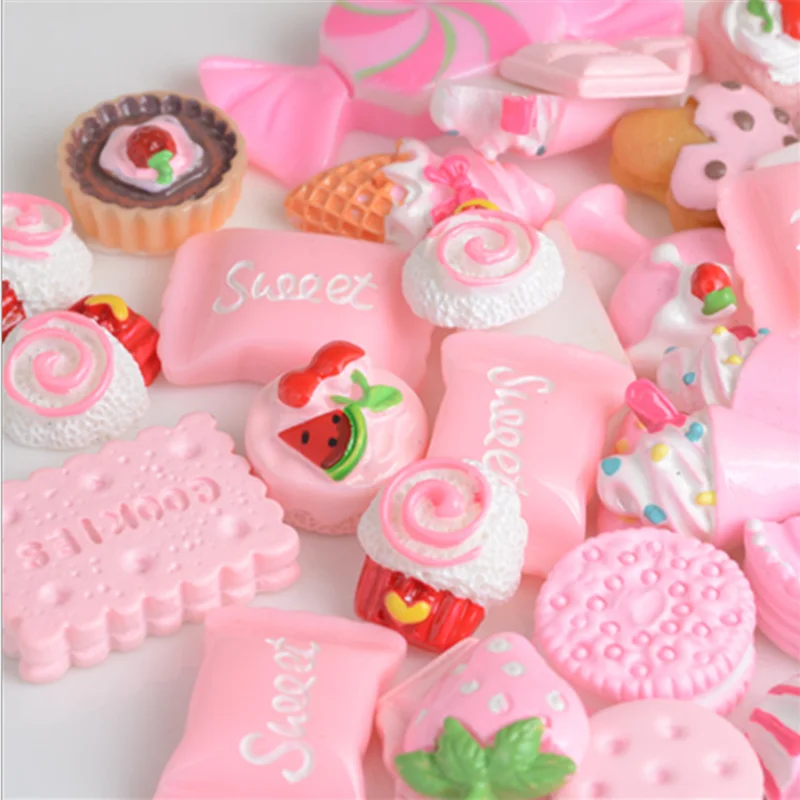

100 capsules Girl pink resin accessories food blessing bag DIY cream mobile phone shell material headwear accessories