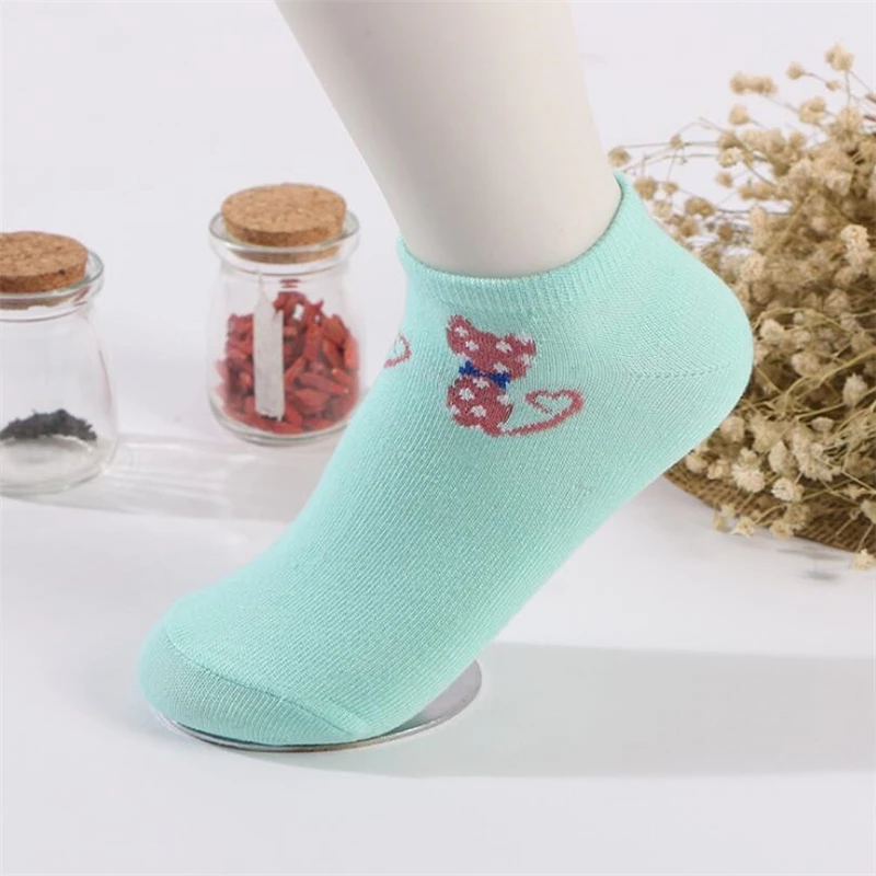1 пара, женские носки-Башмачки из полиэстера и хлопка, милые женские Носки с рисунком котенка, медведя, короткие носки дышащие комфортные носки - Цвет: 12