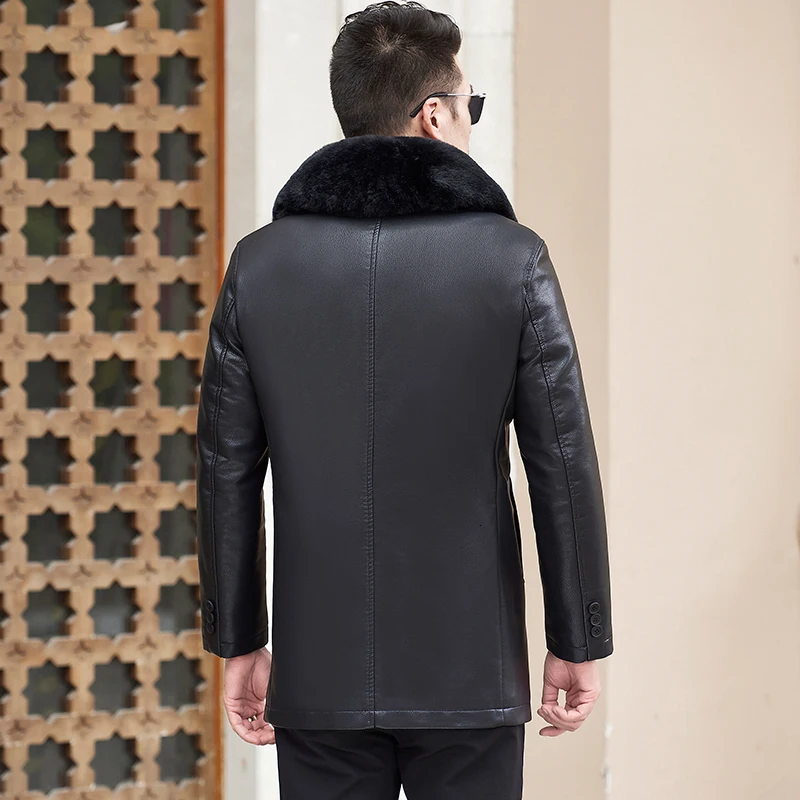 Королевская кожаная верхняя одежда 8xl 6xl 5XL Мужская Длинная темно-черная кожаная верхняя одежда модная верхняя одежда из овчины