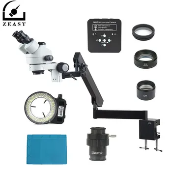 

3.5X - 90X Articulating Arm Pillar Clamp Zoom Simul Focal Trinocular Stereo Microscope + 34MP Video Camera For Industrial PCB