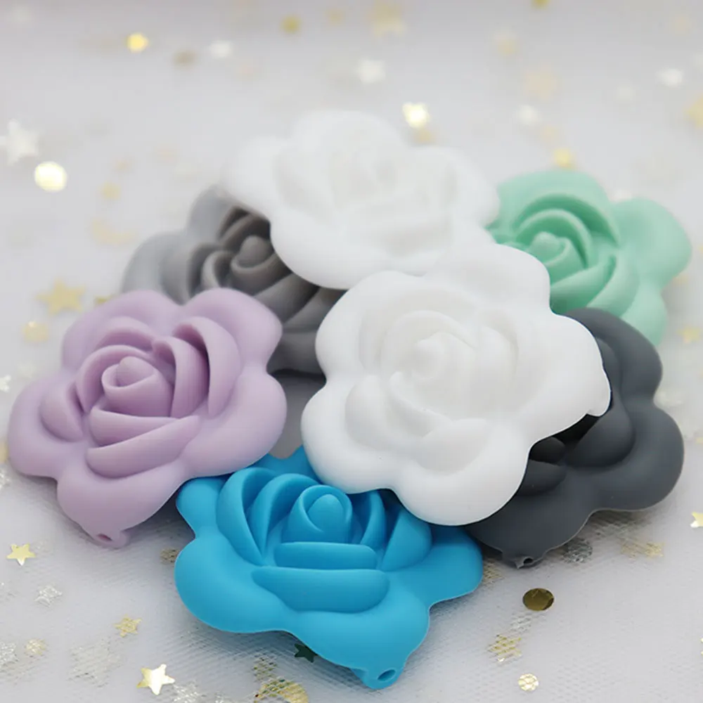 5Pcs Rose Perle Silicone Beads Flower Silicone Dentition DIY Baby Teethers Bead For Jewelry Making Baby Products Teething Toys