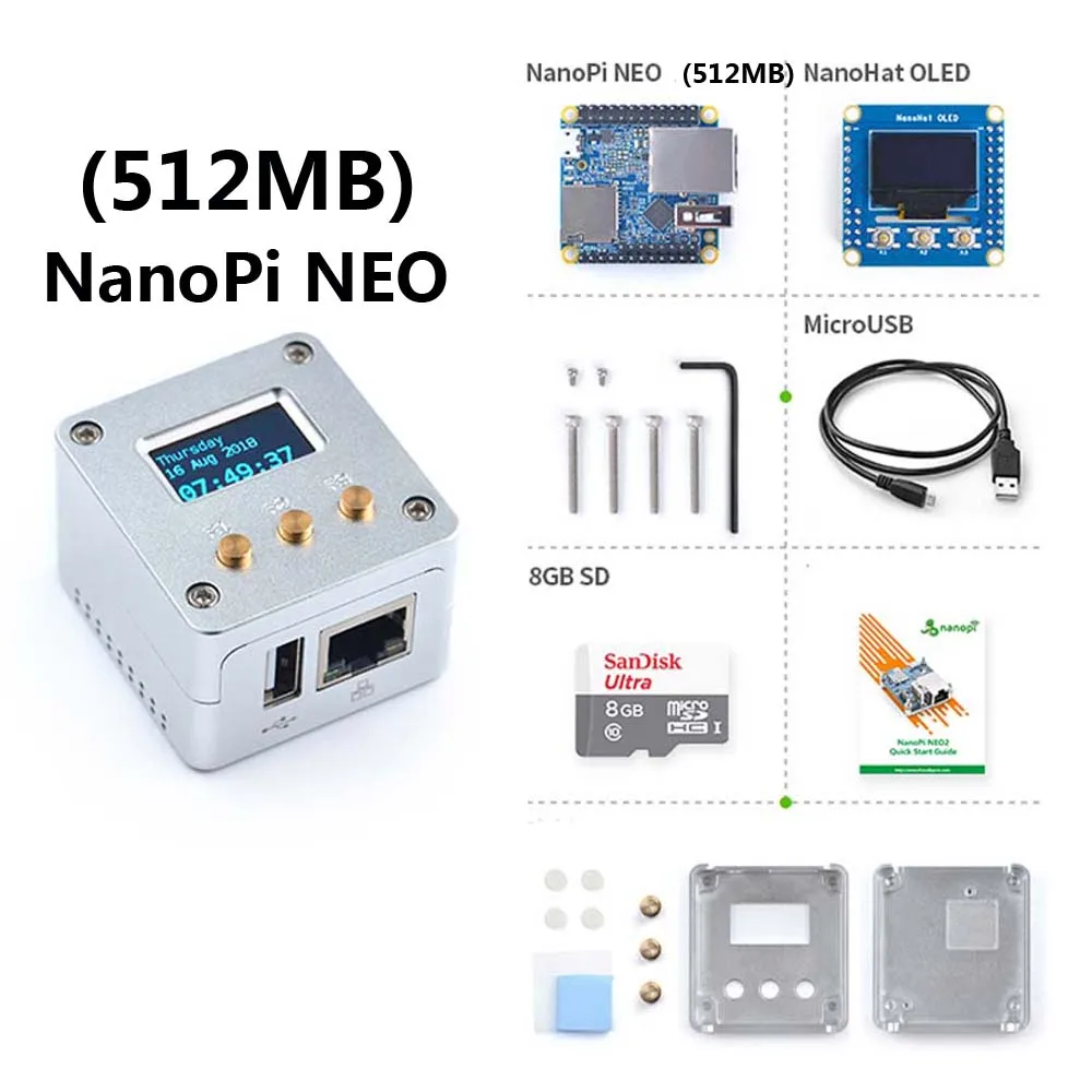NEO 512MB NanoPi NEO/NEO2 металлический полный комплект алюминиевый корпус oled программируемый на питоне - Цвет: NEO 512MB