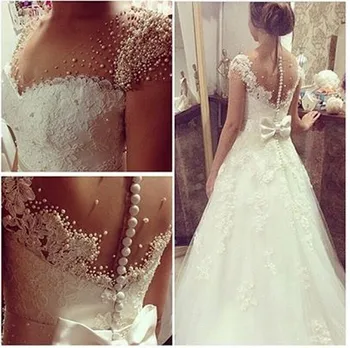 

Cap Sleeves Full Pearls Wedding Nice Back Customer Order Real Pictures new hot sexy see through back bow Mother of Bride Dresses