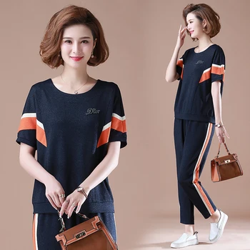 

2020 Spring And Summer Two Piece Set Women Top Pants Short-sleeved T-shirt Sportswear Suit Women Jacket Female Two-piece Suit
