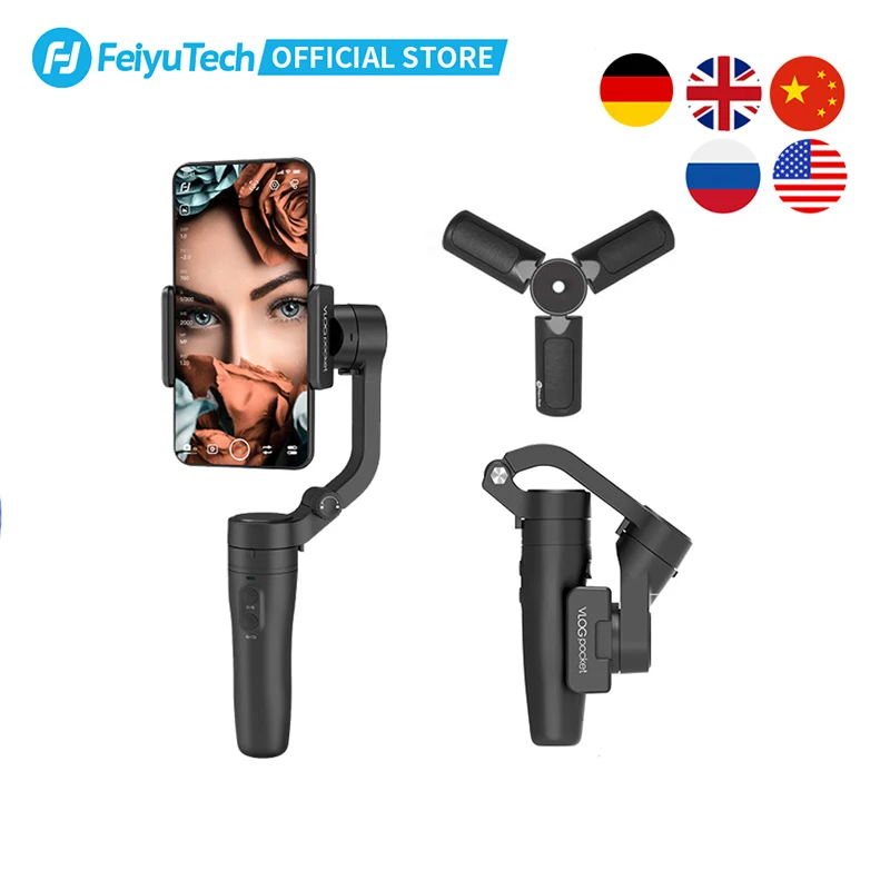 FeiyuTech Vlog Pocket Foldable Handheld Gimbal Smartphone Stabilizer Selfie Stick 3-Axis for iPhone 11 X XS Samsung Note9
