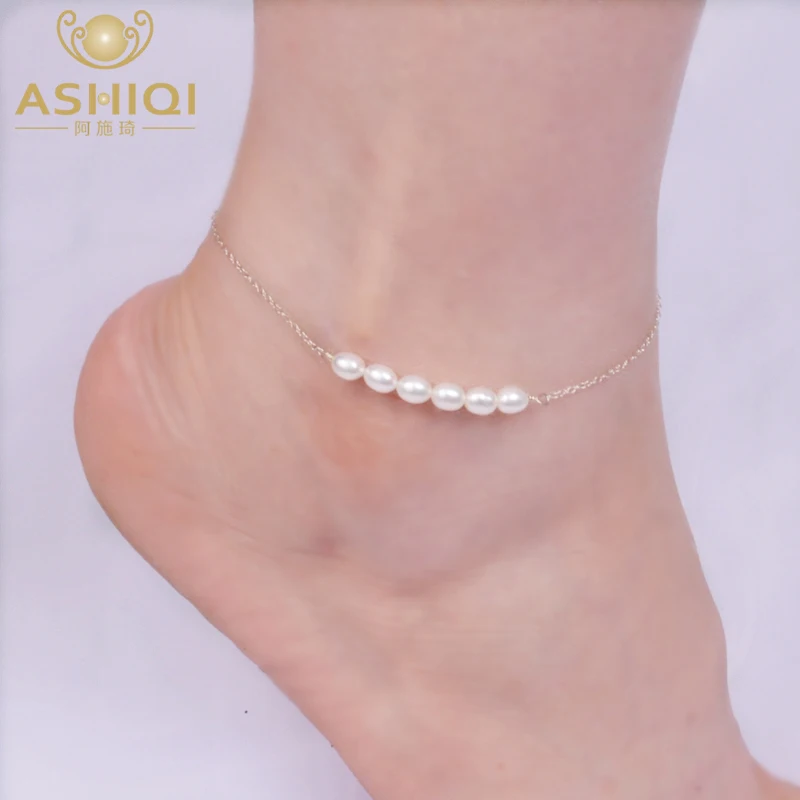 ASHIQI Real 925 Sterling Silver Anklets for Women with Natural Freshwater Pearl Jewelry for Foot Gift ASHIQI Real 925 Sterling Silver Anklets for Women with Natural Freshwater Pearl Jewelry for Foot Gift