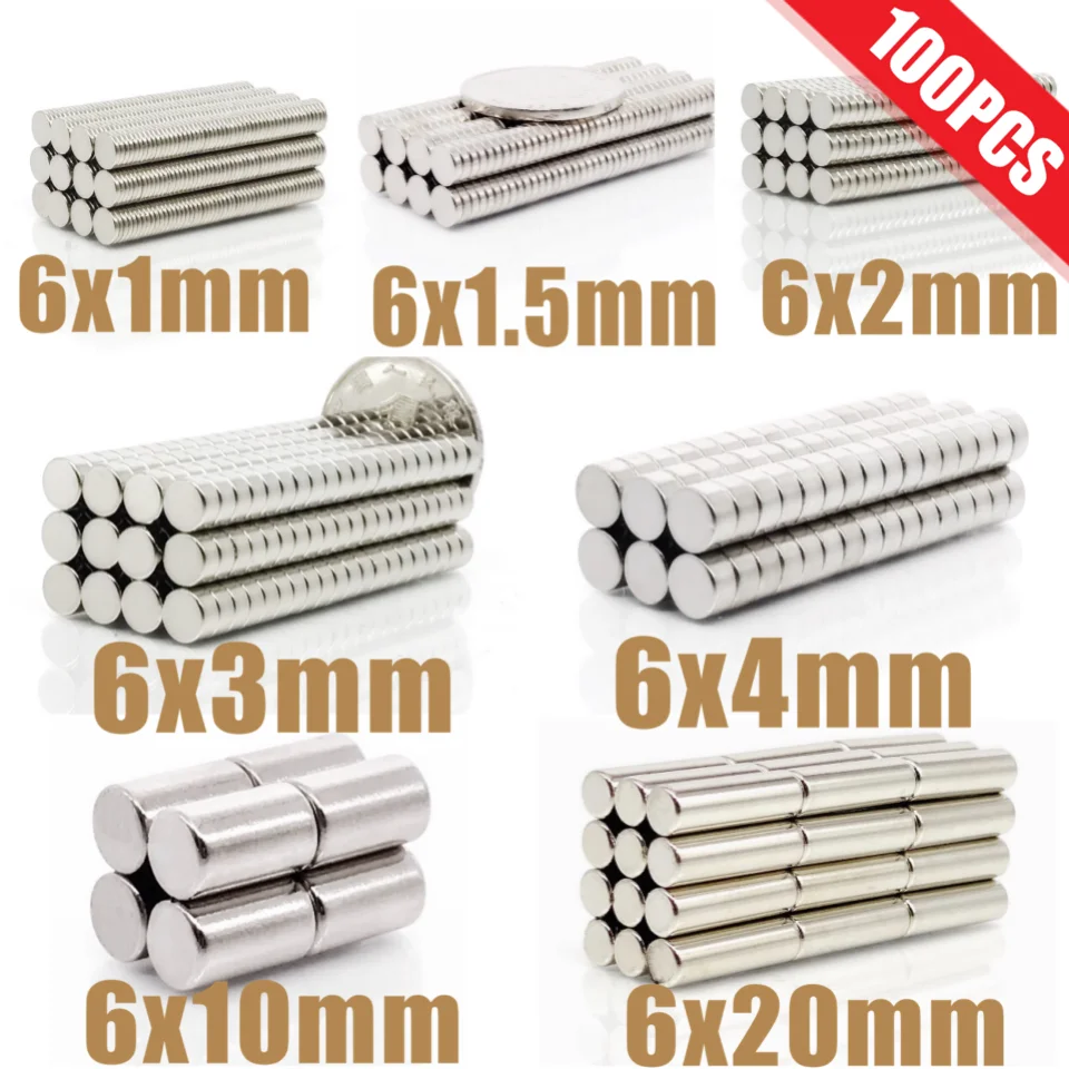 Неодимовый магнит мини-магнит Круглый 100 шт. 6x1/6x2/6x3/6x4/6x10/6x20 мм | Обустройство дома