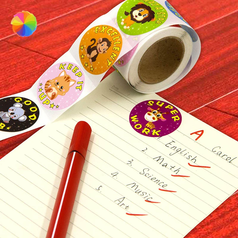 

500 Pcs/Roll Children's Inspirational 8 Design Patterns Cute Stickers Post Label Animal Reward Encouragement Sticker