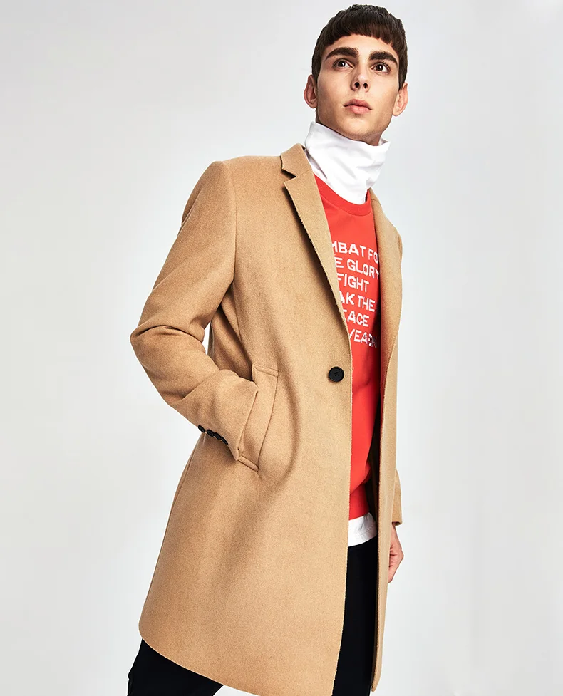 Mark Fairwhale, зимнее повседневное шерстяное пальто Hkaki с отворотом, мужское модное однотонное прямое длинное пальто на одной пуговице 717416027003