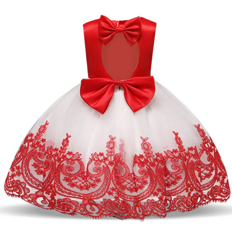 Винтажное рождественское платье принцессы; детские новогодние вечерние платья для девочек; бальное платье с цветочным рисунком; одежда для дня рождения для маленьких девочек - Цвет: Red 2