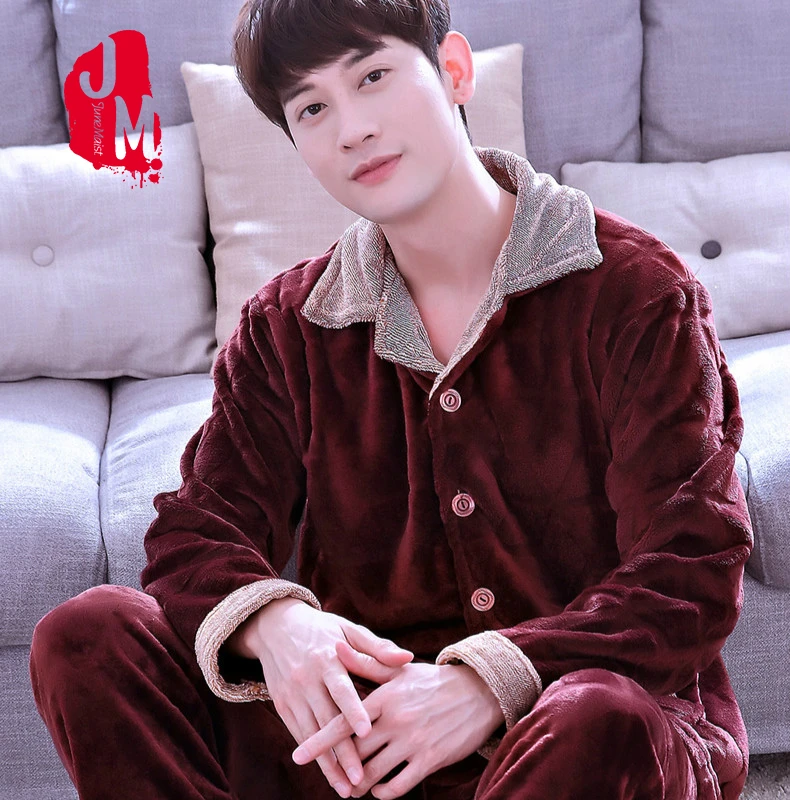

2019 Winter Pajamas For Men Thick Flannel Sleepwear Suit 2 Pcs Pyjama Homme Warm Casual Home Clothing Pijama Hombre XL XXL XXXL