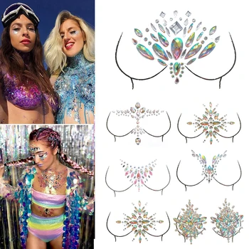 

3D Crystal Chest Tattoo Sticker Festival Party Body Tattoo Stickers Fashion Women Diamond Face Body Temporary Tattoo Stickers