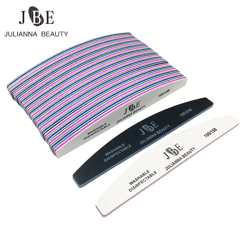 

50Pcs Professional Nail File 100/150 180/240 Lime Manicure Tools Sanding Polish Buffer Curve Banana Acrylic Nail Art tool