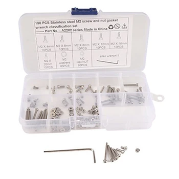 

190Pcs M2 Stainless Steel Hex Socket Head Screw Hex Bolt Nut Kit Combination Kit