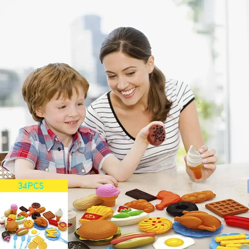

Kuulee Plastic Fast Food Playset Mini Hamburg French Fries Hot Dog Ice Cream Cola Food Toy for Children Pretend Play Gift Kids