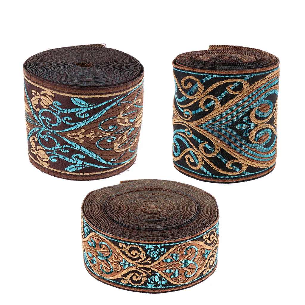 5 Meters Vintage Sari Jacquard Ribbon Trim Tape Border for Sewing Quilting Bridal Costumes Drapery Home Decoration, Blue