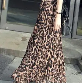 Vintage Women's Summer Beach Leopard Casual Chiffon Max Skirt Pleated Long Skirt RQ148