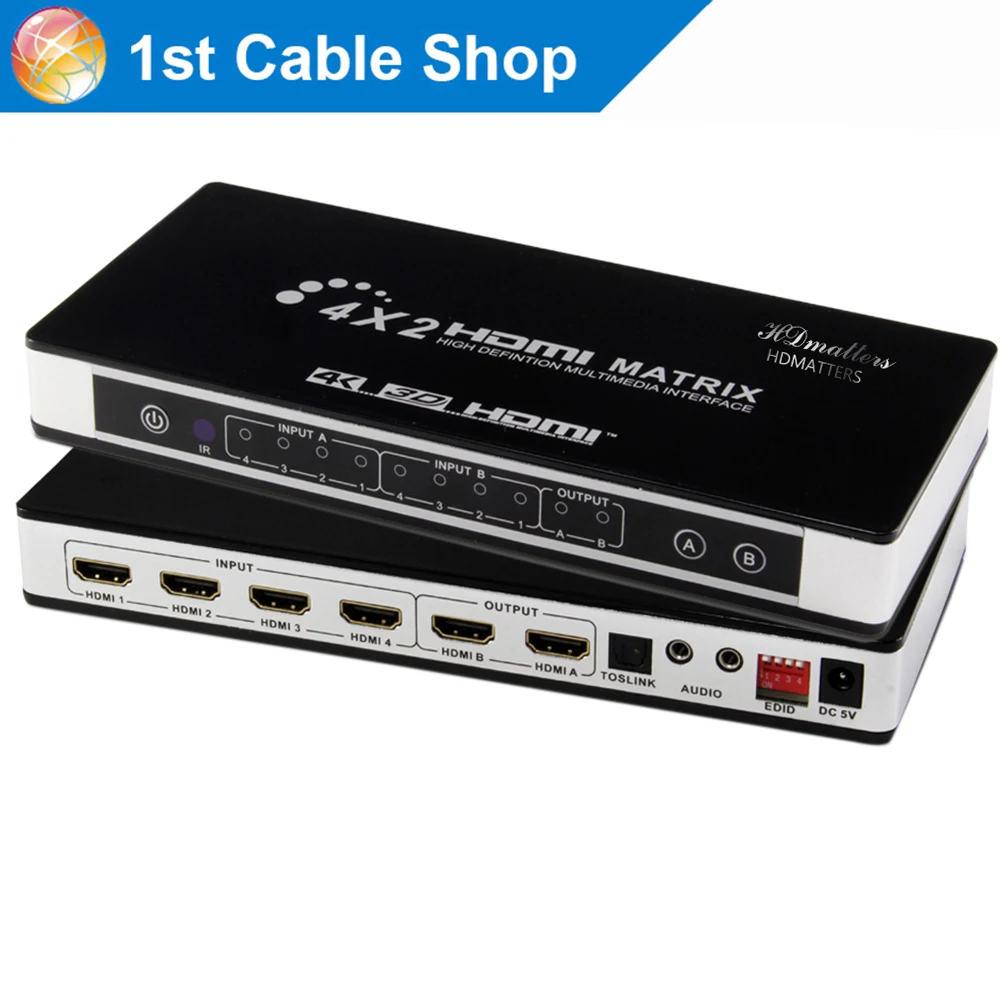 4K HDMI матрица 4X2 с аудио выход HDMI Сплиттер 4 в 2 Выход HDMI 1,4 в 4 к X 2 к/30 Гц с ИК-пультом дистанционного управления и адаптером питания