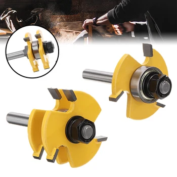 

2pcs 8mm Shank Groove & Tongue Router Bit T-type 3-tooth Mortise Cutter Set Woodwoorking Grove Tool Parts