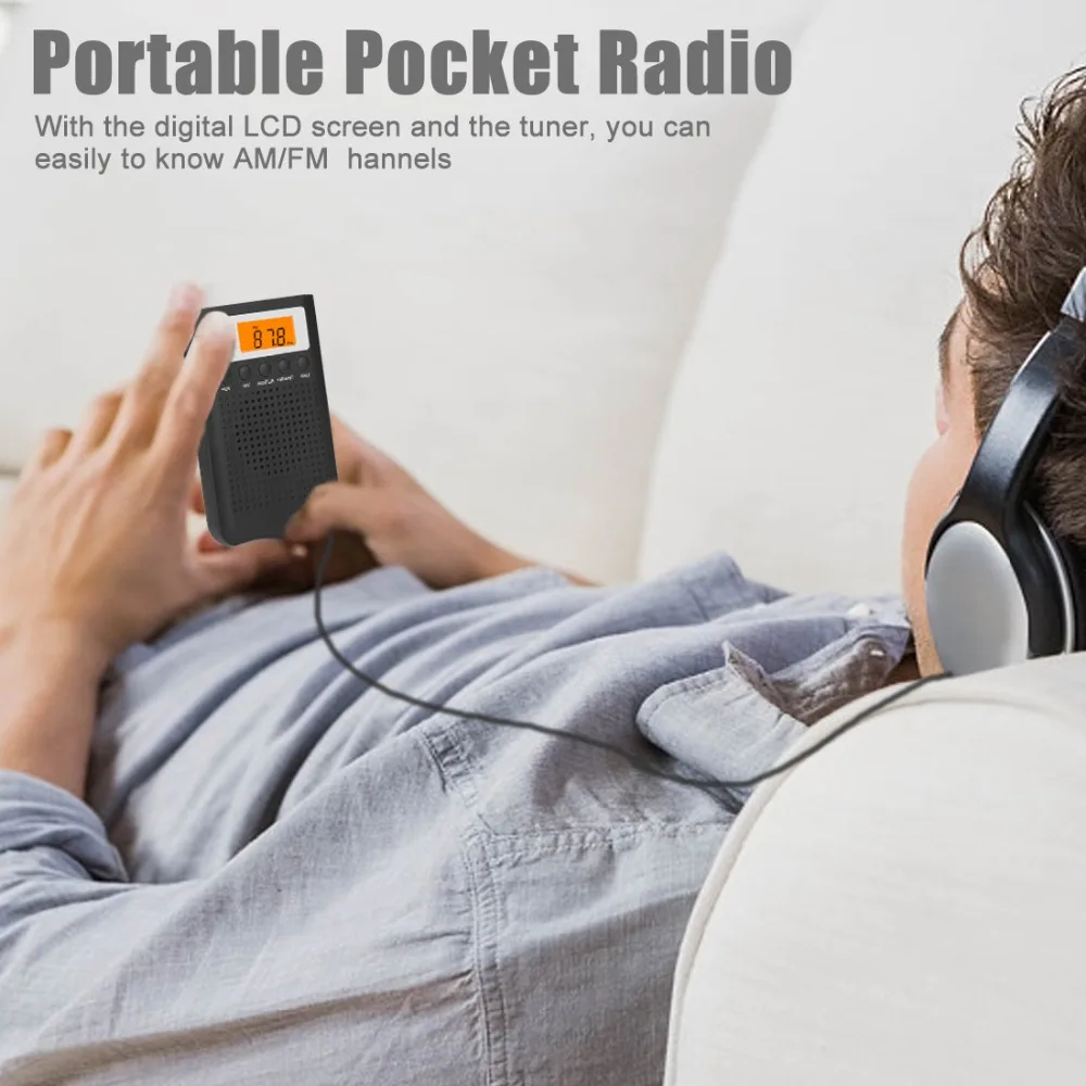 JINSERTA Мини Портативный AM/FM радио Карманный стерео цифровой тюнинговый радиоприемник с ЖК-дисплеем Предустановленная функция памяти 3,5 мм