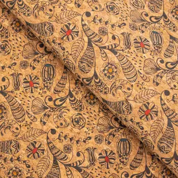 

Flower and Leaves pattern cork fabric COF-309