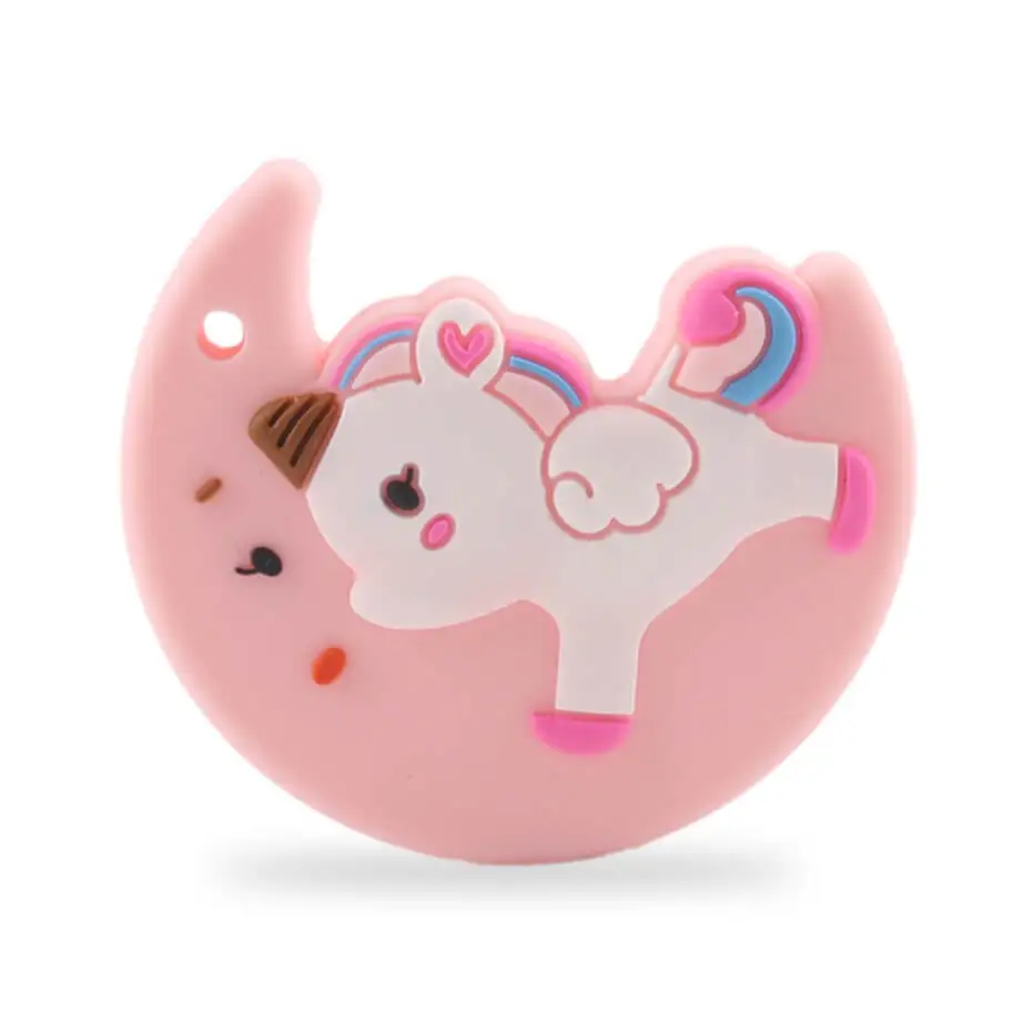 Pink Moon Unicorn BPA бесплатные Силиконовые Прорезыватели для зубов Еда Класс крошечные стержнем для творчества, игрушки-прорезыватели Цепочки и ожерелья Baby Shower подарки мультфильм Животные Прорезыватель для зубов, 1 шт - Цвет: Pink Moon Unicorn