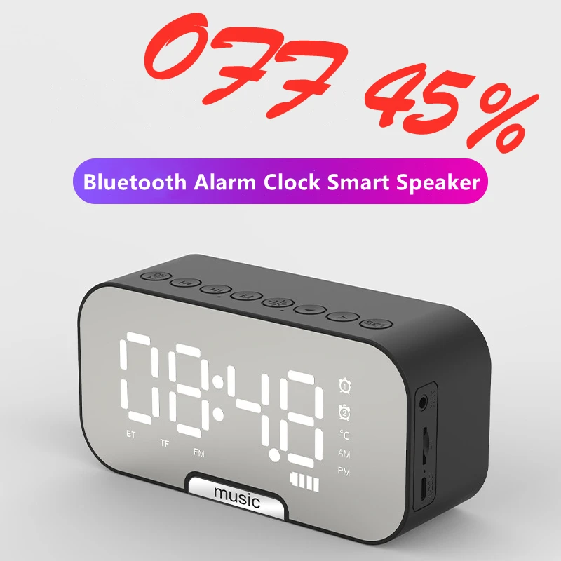 Светодиодный Будильник с FM радио беспроводной Bluetooth динамик зеркальный дисплей