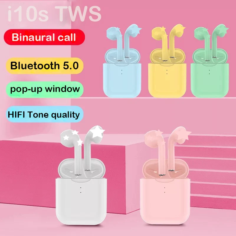 Оригинальные наушники i10 tws i10s с громкой связью, Bluetooth, 5,0, настоящие Беспроводные наушники с сенсорным управлением, Беспроводная зарядка для xiaomi Android