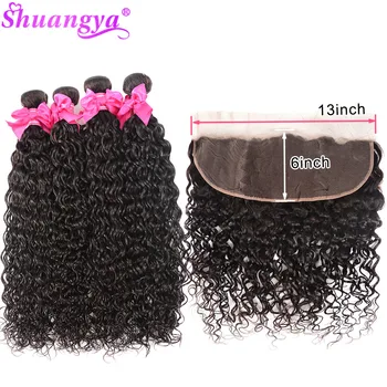 

Shuangya Malaysian Water Wave With 13X6 Lace Frontal 100% Remy 3/4 Bundles With Frontal Ear To Ear Lace Frontal With Bundles