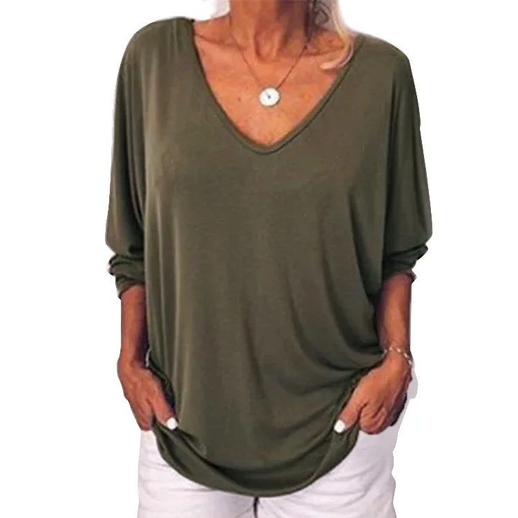

Fashion Women Solid color V neck T shirt 2019 New Autumn Casual Long Sleeve Tops T-Shirt